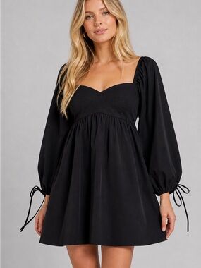 Amanda Uprichard Long Sleeve Sicily Dress NWT Black Puff Sleeve Babydoll Mini M